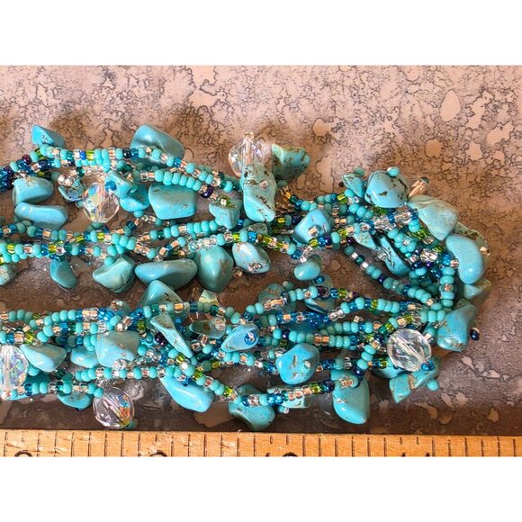 Multistrand Turquoise Chips & Beads Necklace With Silver-Tone Magnetic Clasp 18" - Picture 12 of 12